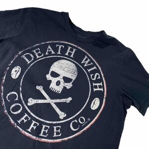 Death Wish Coffee Co Shirt Mens XXL Skull Crossbones Crew Graphic Tee Black USA